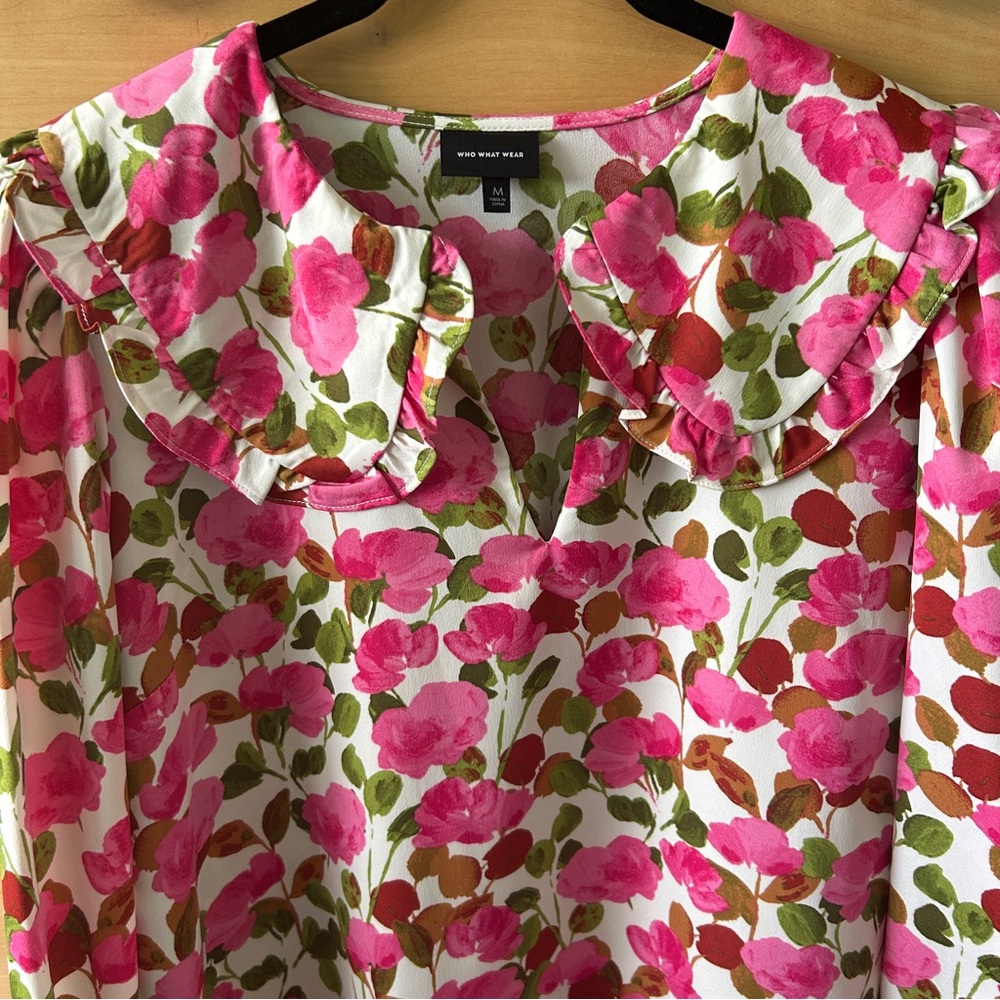 Who What Wear Floral Long Sleeve Mini Dress with Ruffle Collar - Picture 2 of 13
